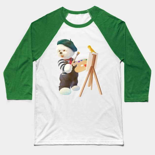 Cute Puppy Artist With Brush and Palette Baseball T-Shirt by zkozkohi